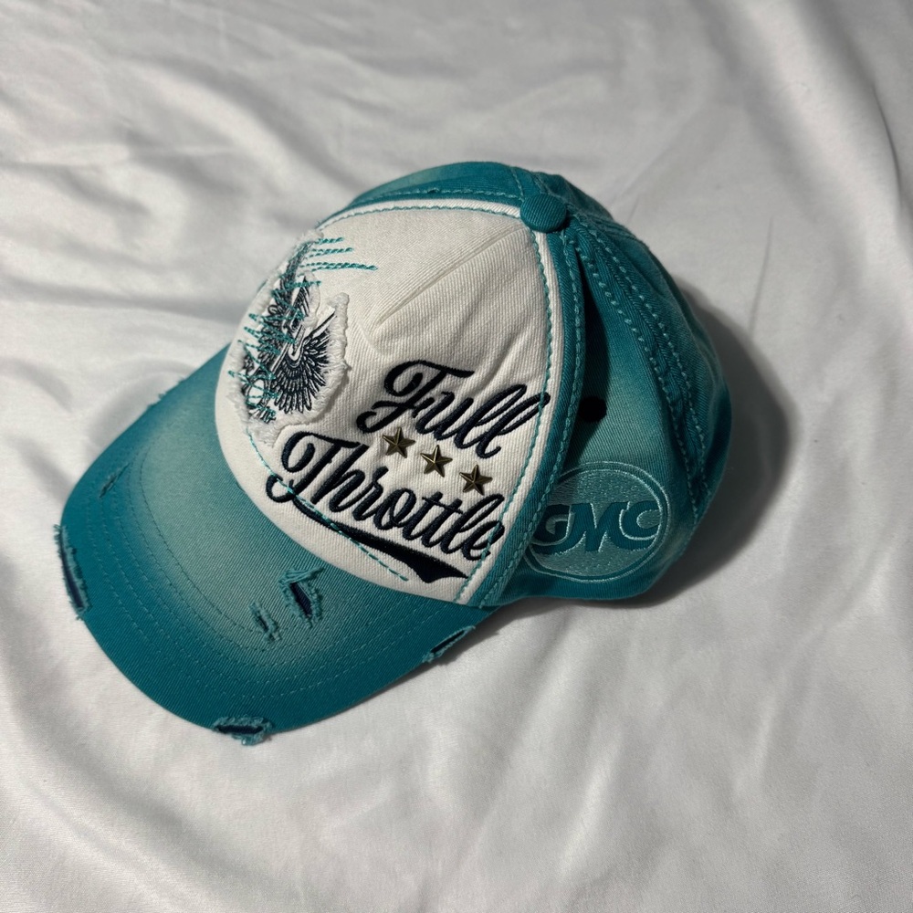 Choko GMC “Full Throttle” Distressed Baseball Hat
Teal White Unisex Adjustable